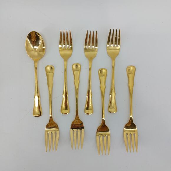 Northland Vintage Gold Tone Flatware 7 Salad Forks 1 Spoon - Picture 7 of 9